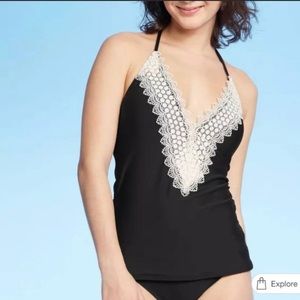 Target Sea Angel Black With Lace Crochet Detail Tankini Top